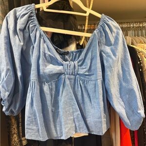 Zara Light Blue Puff Sleeve Blouse